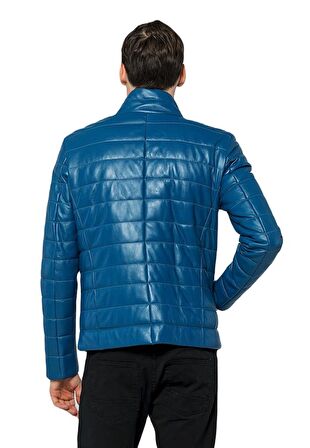 Basics&More Erkek Şişme Hakiki Deri Ceket - 8488