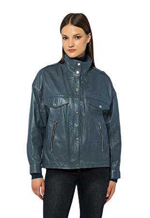 Basics&More Kadın Hakiki Deri Ceket - Oversize 