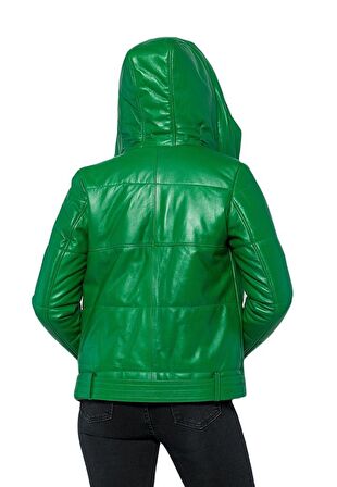 Basics&More Kadın Kapüşonlu Şişme Hakiki Deri Ceket - ELLE