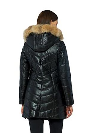 Basics&More Kadın Kürklü Kapüşonlu Deri Ceket BDR020