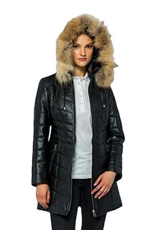 Basics&More Kadın Kürklü Kapüşonlu Deri Ceket BDR020