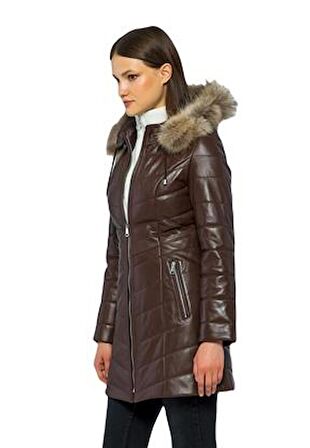 Basics&More Kadın Kürklü Kapüşonlu Deri Ceket BDR020