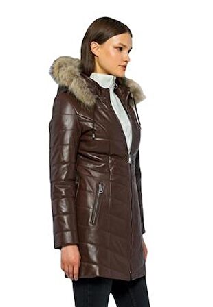 Basics&More Kadın Kürklü Kapüşonlu Deri Ceket BDR020