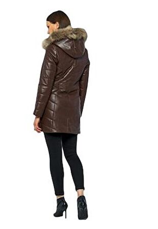 Basics&More Kadın Kürklü Kapüşonlu Deri Ceket BDR020