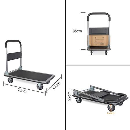 Duffmart PR2190 Pro Katlanır Platform 4 Tekerlekli Paket Taşıma Arabası 150 Kg