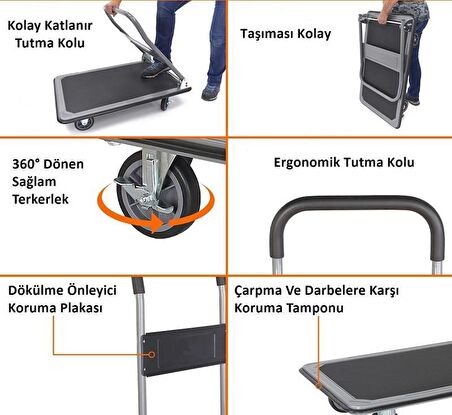 Duffmart PR2190 Pro Katlanır Platform 4 Tekerlekli Paket Taşıma Arabası 150 Kg