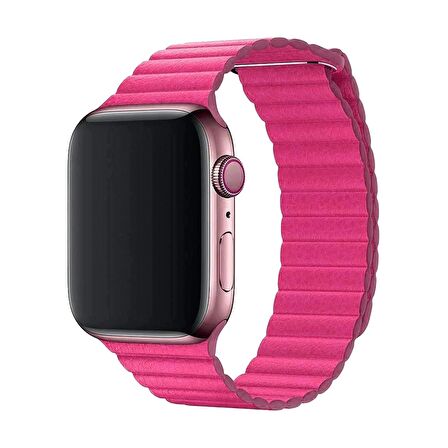 E2M Apple Watch Uyumlu 42-44MM KRD-06 DERİ BÜKME PEMBE KORDON 