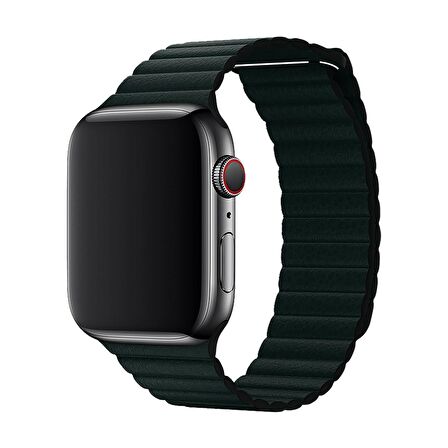 E2M Apple Watch Uyumlu 42-44mm KRD-06 Deri Bükme Koyu Yeşil Kordon 