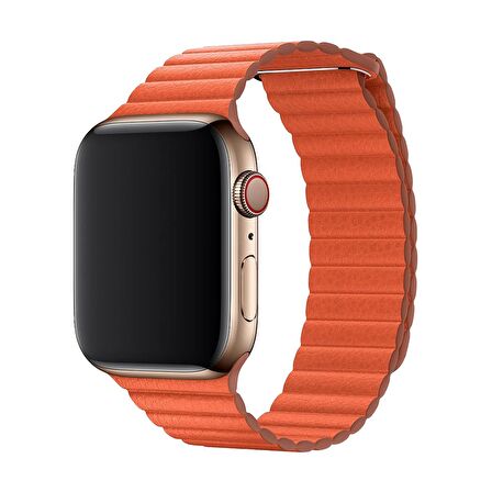 E2M Apple Watch Uyumlu 38-40MM KRD-06 DERI BÜKME TURUNCU KORDON 