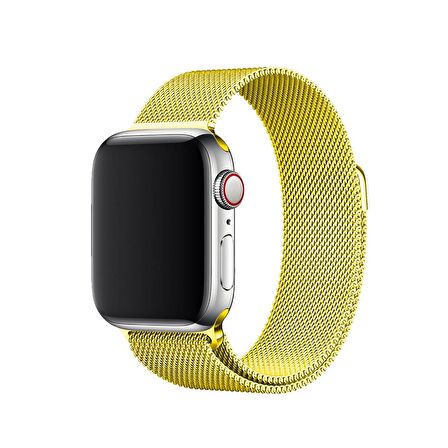 E2M Apple Watch 42-44mm KRD-01 Metal Hasır Sarı  Kordon
