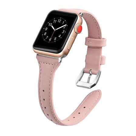 E2M Apple Watch Uyumlu 42-44mm KRD-13 Deri Pembe Kordon 