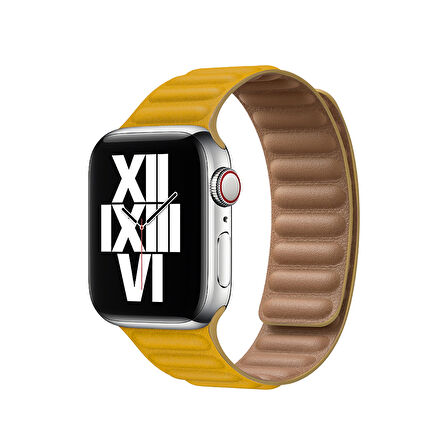 E2M Apple Watch 38-40mm KRD-14 Deri Sarı Kordon 