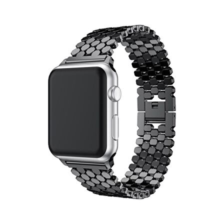 E2M Apple Watch Uyumlu 42-44mm KRD-16 Metal Siyah Kordon 