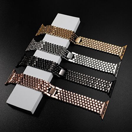 E2M Apple Watch Uyumlu 42-44mm KRD-16 Metal Siyah Kordon 