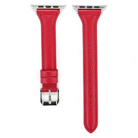 E2M Apple Watch Uyumlu 42-44mm KRD-13 Deri Kırmızı Kordon 