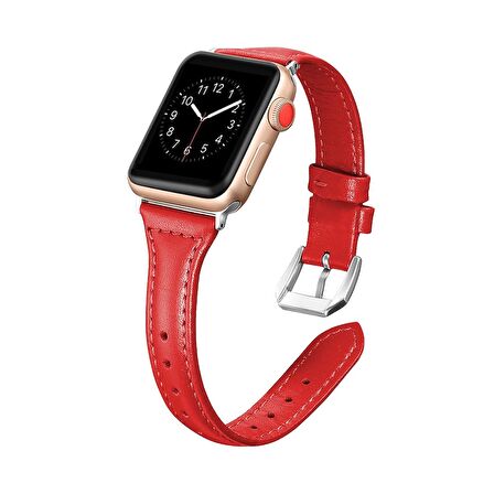 E2M Apple Watch Uyumlu 42-44mm KRD-13 Deri Kırmızı Kordon 