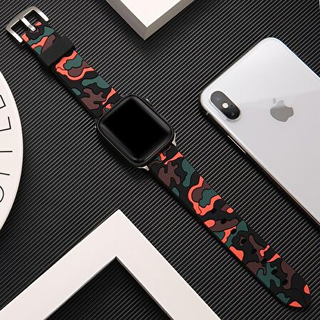 E2M Apple Watch Uyumlu 38-40mm KRD-24 Kamuflaj Açık Kahve 