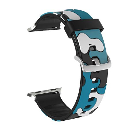 E2M Apple Watch Uyumlu 38-40mm KRD-24 Kamuflaj Mavi Kordo 