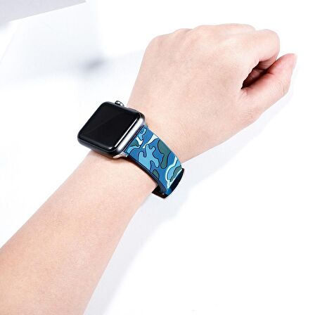 E2M Apple Watch Uyumlu 42-44mm KRD-24 Kamuflaj Açık Kahve 