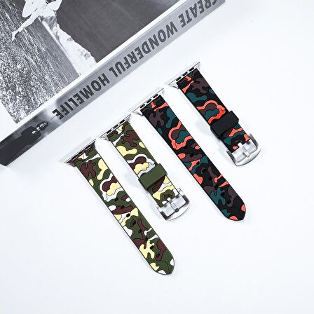 E2M Apple Watch Uyumlu 42-44mm KRD-24 Kamuflaj Açık Kahve 