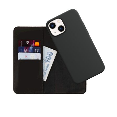 BİKAPAK LUXURY IPHONE 13 SİYAH CÜZDAN KILIF
