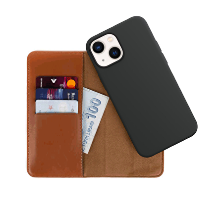 BİKAPAK LUXURY IPHONE 13 PRO MAX KAHVERENGİ CÜZDAN
