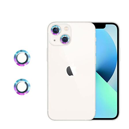 Binano Metal Ring Iphone 13/13 Mini Gökkuşağı Kamera Koruyucu