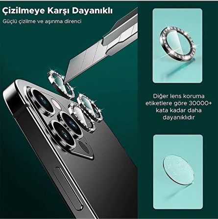 Binano Iphone 12 Pro Max Taşlı Gold Kamera Koruyuc