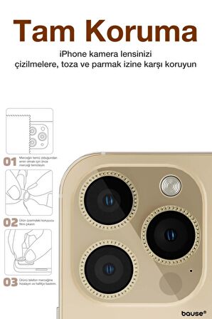 Binano Iphone 13 Pro/13 Pro Max Taşlı Gold Kamera 