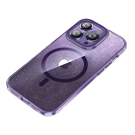 BİKAPAK MAGFIT IPHONE 15 PRO YALDIZLI MOR KAPAK