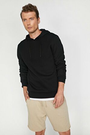 Erkek Siyah Kapüsonlu Sweatshirt 0KAM71593LK