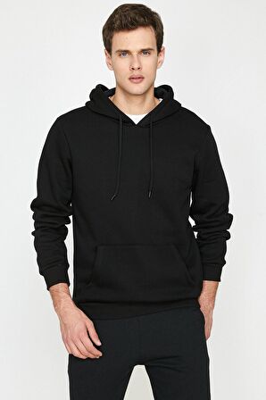 Erkek Siyah Kapüşonlu Sweatshirt 9KAM71593LK