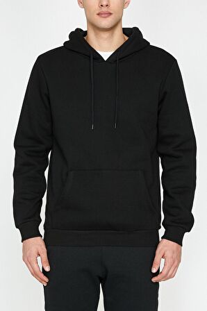Erkek Siyah Kapüşonlu Sweatshirt 9KAM71593LK