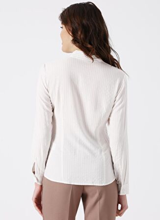 Koton Çizgili Ekru Kadın Gömlek