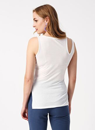 Koton Yuvarlak Yaka Kolsuz Omuz Detaylı Ekru Kadın T-Shirt