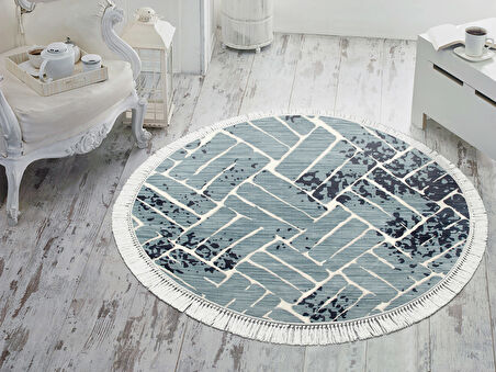 Dekoreko İnci Halı Dijital Saçaklı Yuvarlak 1904