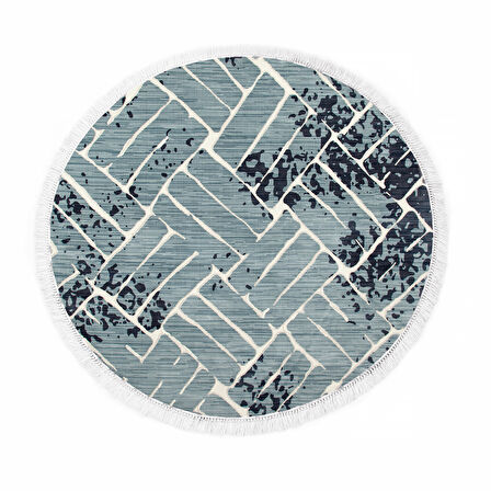 Dekoreko İnci Halı Dijital Saçaklı Yuvarlak 1904