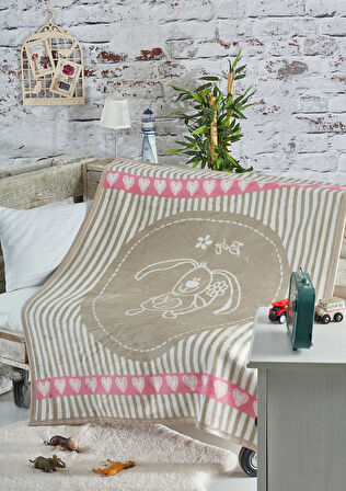 Komfort Home Akrilik-Pamuklu Tavşan 100x120 cm Bebek Battaniyesi Beyaz-Kahverengi
