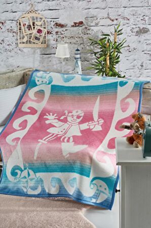 Komfort Home Akrilik-Pamuklu Korsan 100x120 cm Bebek Battaniyesi Mavi-Pembe