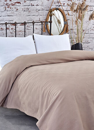 Komfort Home Tek Kişilik Dama Desen %100 Pamuk Pike / Sütlü Kahve