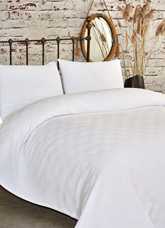 Komfort Home Tek Kişilik Dama Desen %100 Pamuk Pike / Beyaz