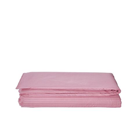 Komfort Home Battal Boy Çizgili Pamuk Saten Nevresim / Pudra