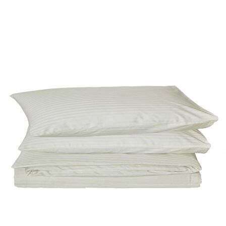 Komfort Home Çift Kişilik Çizgili Pamuk Saten Nevresim Seti / Krem