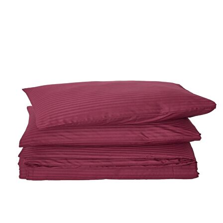 Komfort Home Battal Boy Çizgili Pamuk Saten Nevresim Seti / Bordo