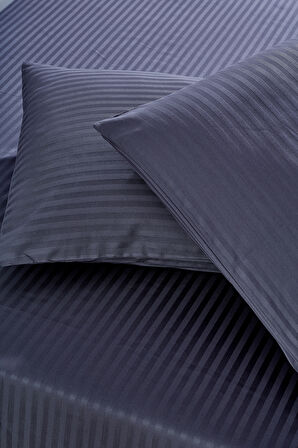 Komfort Home Çift Kişilik Çizgili Pamuk Saten Çarşaf Seti / Antrasit