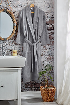 Komfort Home Pamuklu Bornoz - L Beden - Gri