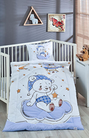 Komfort Home Baskılı %100 Pamuklu Silikon Elyaf Bebek Yorganı+Yastık