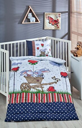 Komfort Home Baskılı %100 Pamuklu Silikon Elyaf Bebek Yorganı+Yastık
