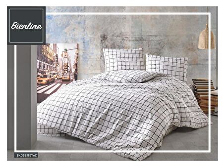Komfort Home Çift Kişilik Ranforce Nevresim Takımı / Ekose Beyaz