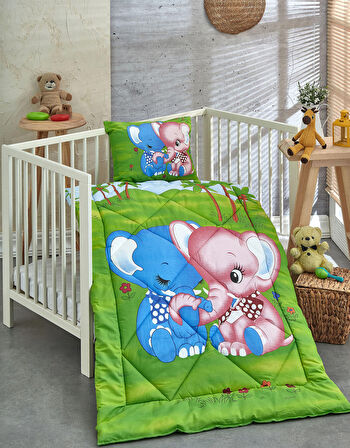 Komfort Home Baskılı %100 Pamuklu Silikon Elyaf Bebek Yorganı+Yastık